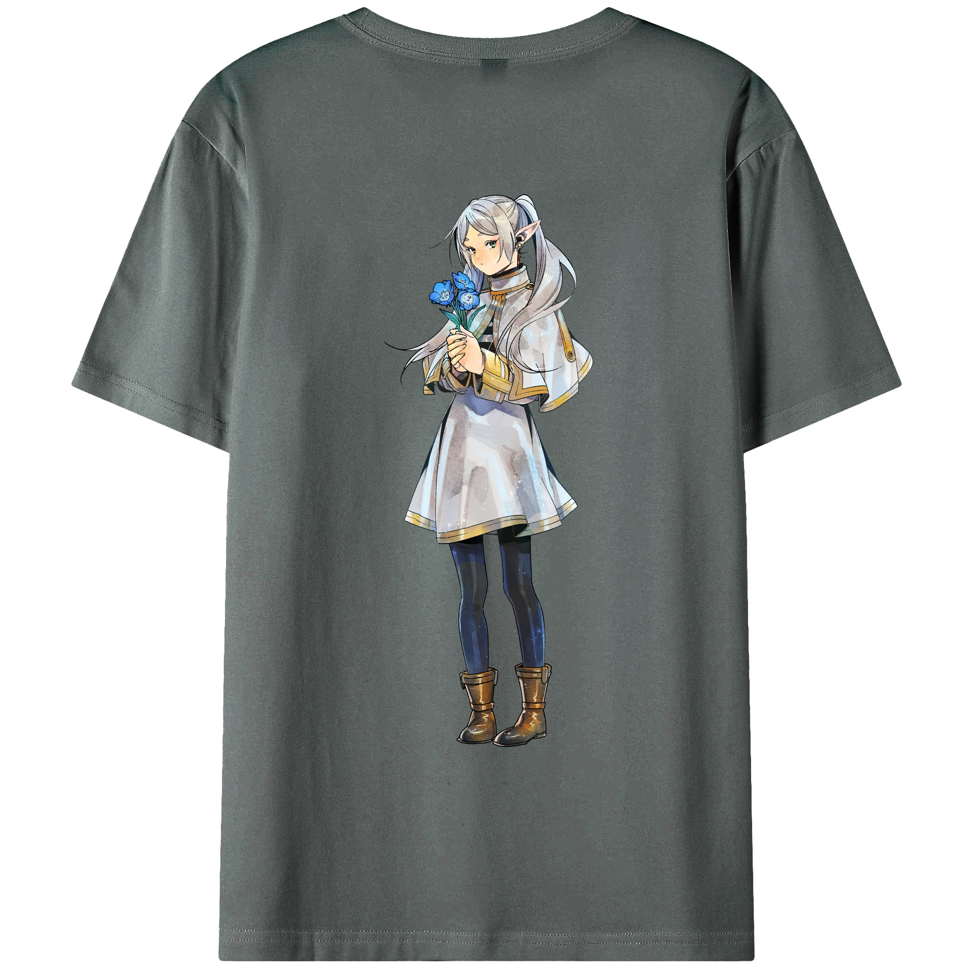 （画像用） 葬送のフリーレン Frieren 綿100％ メンズ半袖Tシャツ（バックプリント） 通気性